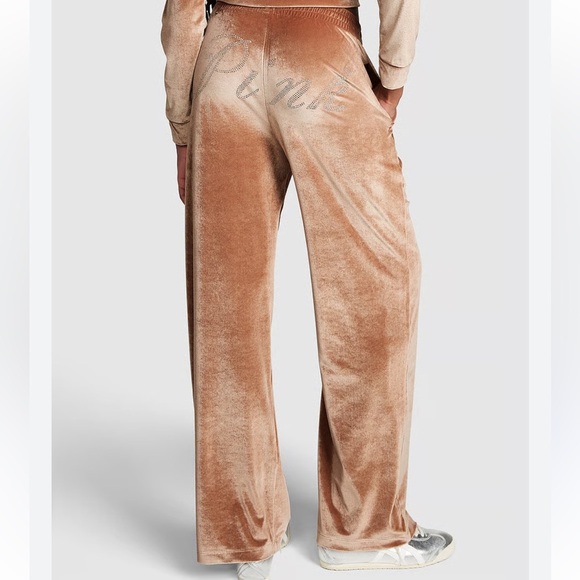 PINK Velour Wide-Leg Track Pants in Brown with Rhinestone  Bling Logo Large - Picture 3 of 14